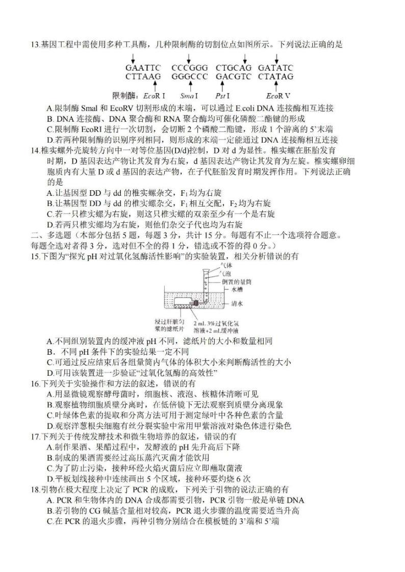 2024淮安高三上学期第一次调研测试（9月）生物PDF版含答案03