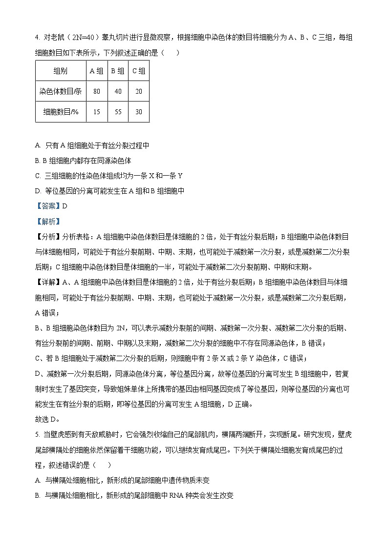 四川省成都市树德中学2023-2024学年高三生物上学期开学考试试题（Word版附解析）第3页