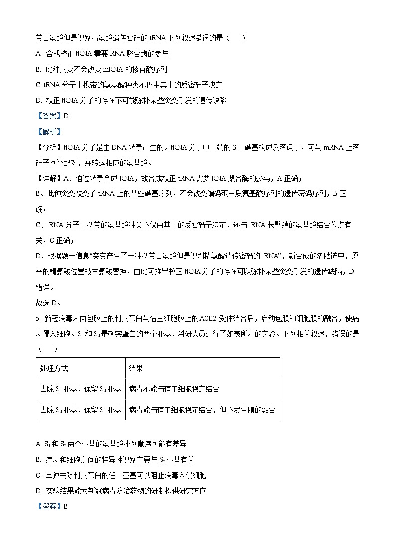 四川省绵阳南山中学2023-2024学年高三生物上学期零诊考试试题（Word版附解析）03