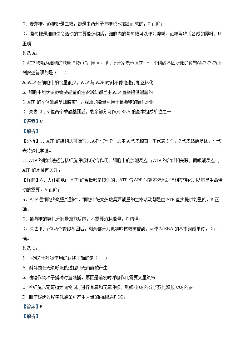 四川省射洪中学2023-2024学年高三生物上学期入学考试试题（Word版附解析）02
