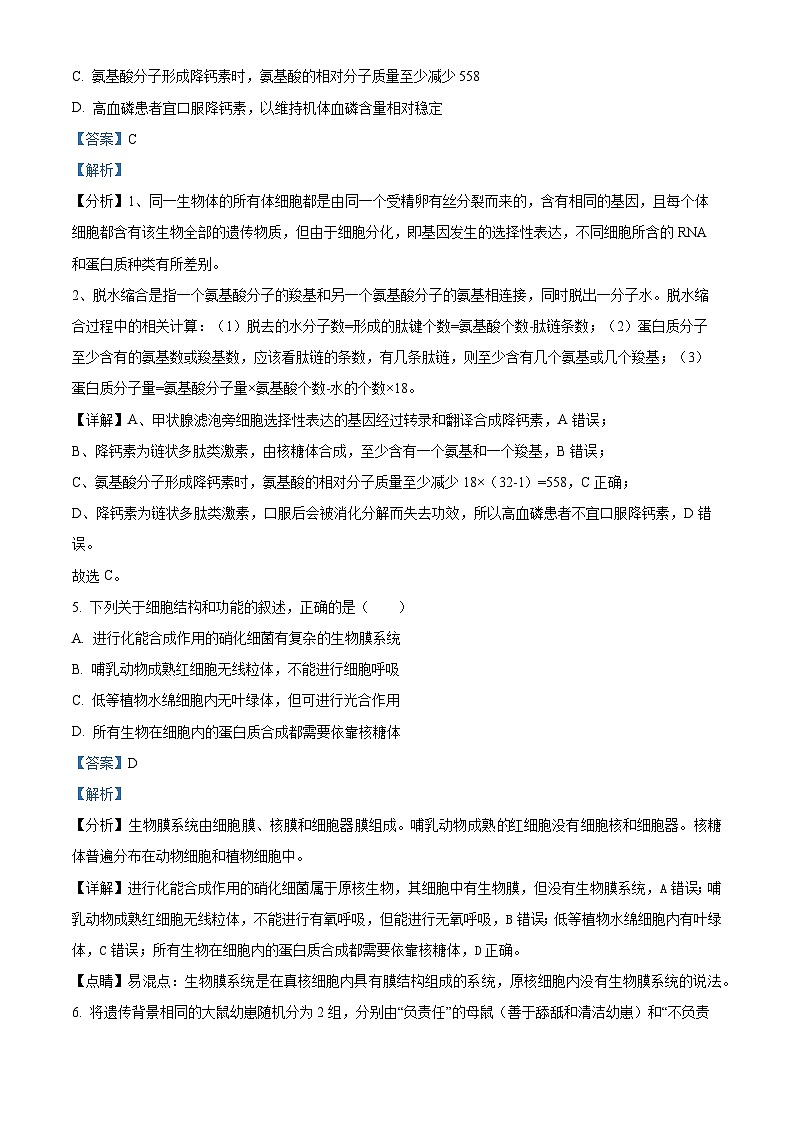 四川省绵阳南山中学2023-2024学年高三生物上学期第一次演练试题（Word版附解析）第3页