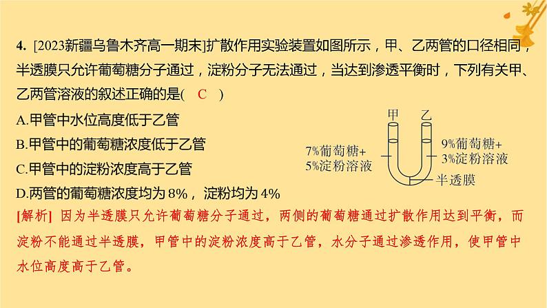 江苏专版2023_2024学年新教材高中生物第4章细胞的物质输入和输出章末测评卷课件新人教版必修108