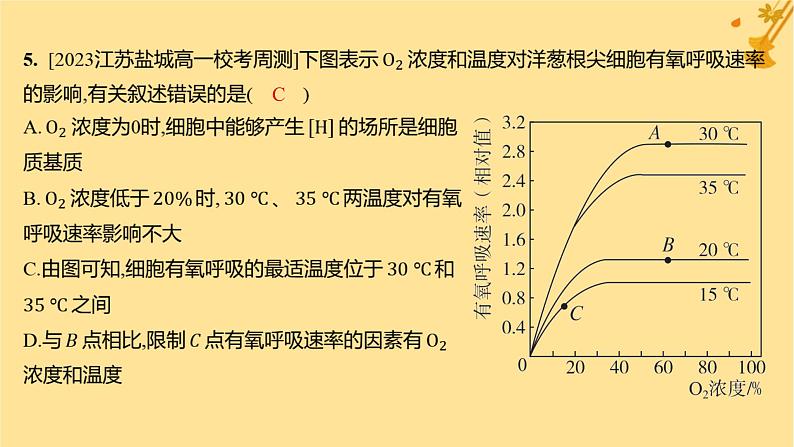 江苏专版2023_2024学年新教材高中生物第5章细胞的能量供应和利用第3节细胞呼吸的原理和应用第2课时无氧呼吸细胞呼吸的影响因素及其应用分层作业课件新人教版必修107