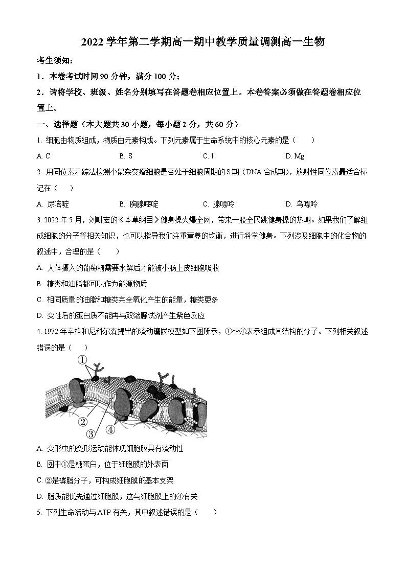 2023绍兴稽山中学高一下学期期中生物试题含解析01