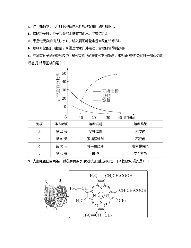 江苏专版2023_2024学年新教材高中生物第1章走近细胞第2章组成细胞的分子章末测评卷新人教版必修102