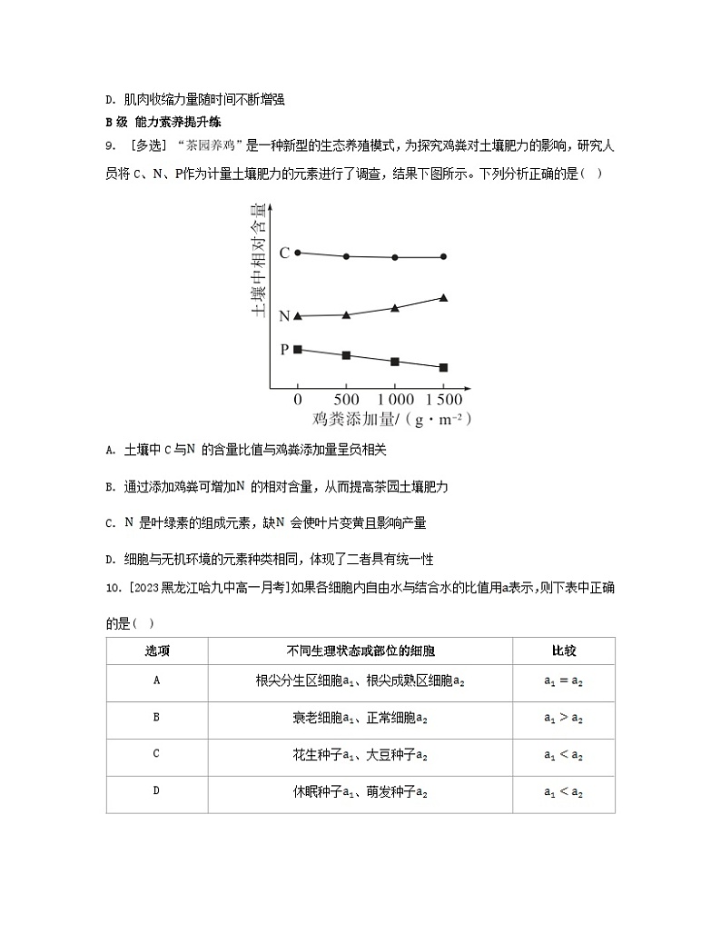 江苏专版2023_2024学年新教材高中生物第2章组成细胞的分子第2节细胞中的无机物分层作业新人教版必修1第3页
