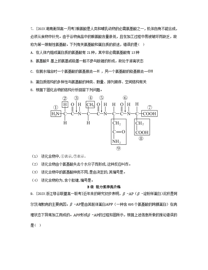 江苏专版2023_2024学年新教材高中生物第2章组成细胞的分子第4节蛋白质是生命活动的主要承担者分层作业新人教版必修1第3页