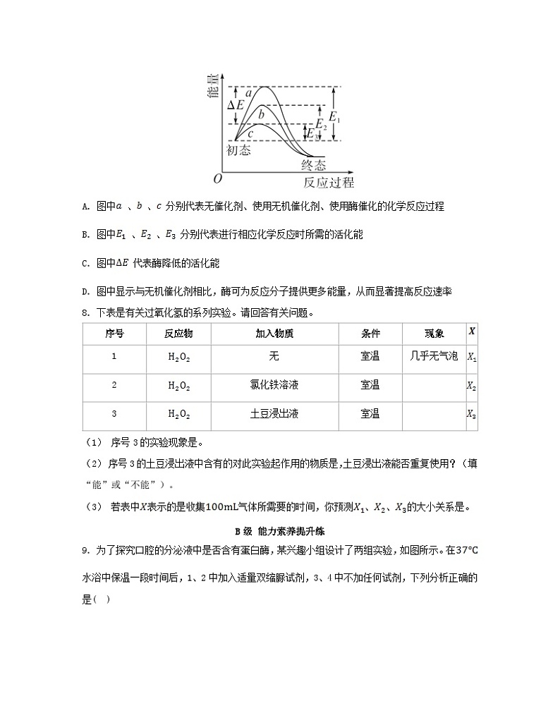 江苏专版2023_2024学年新教材高中生物第5章细胞的能量供应和利用第1节降低化学反应活化能的酶第1课时酶的作用和本质分层作业新人教版必修103
