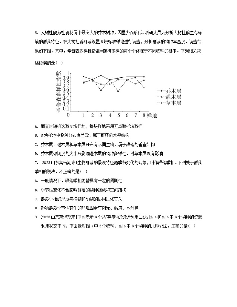 江苏专版2023_2024学年新教材高中生物第2章群落及其演替第1节群落的结构分层作业新人教版选择性必修203