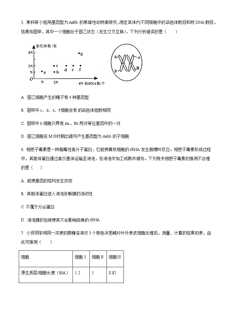 2022-2023学年浙江省金华市一中高三3月月考生物试题含答案02