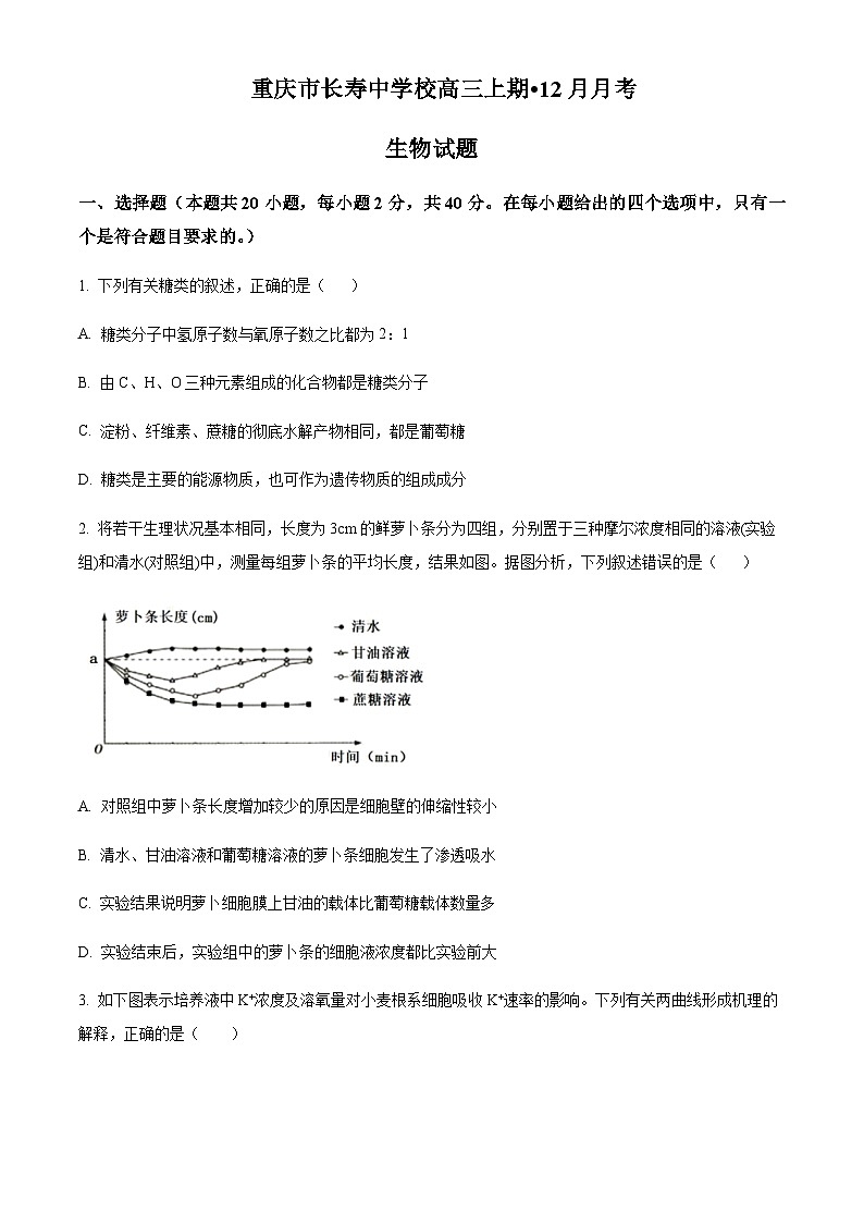 重庆市长寿中学校2022-2023学年高三12月月考生物试题  Word版无答案第1页