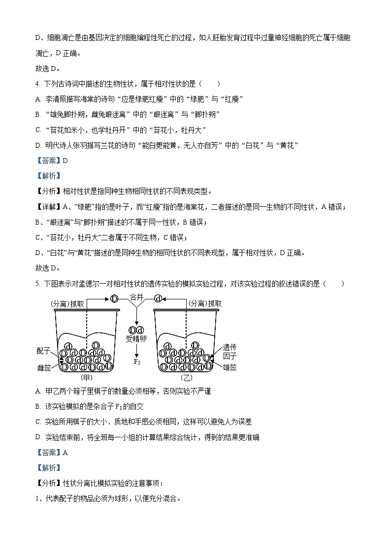 四川省自贡市第一中学2023-2024学年高二生物上学期开学考试试题（Word版附解析）03