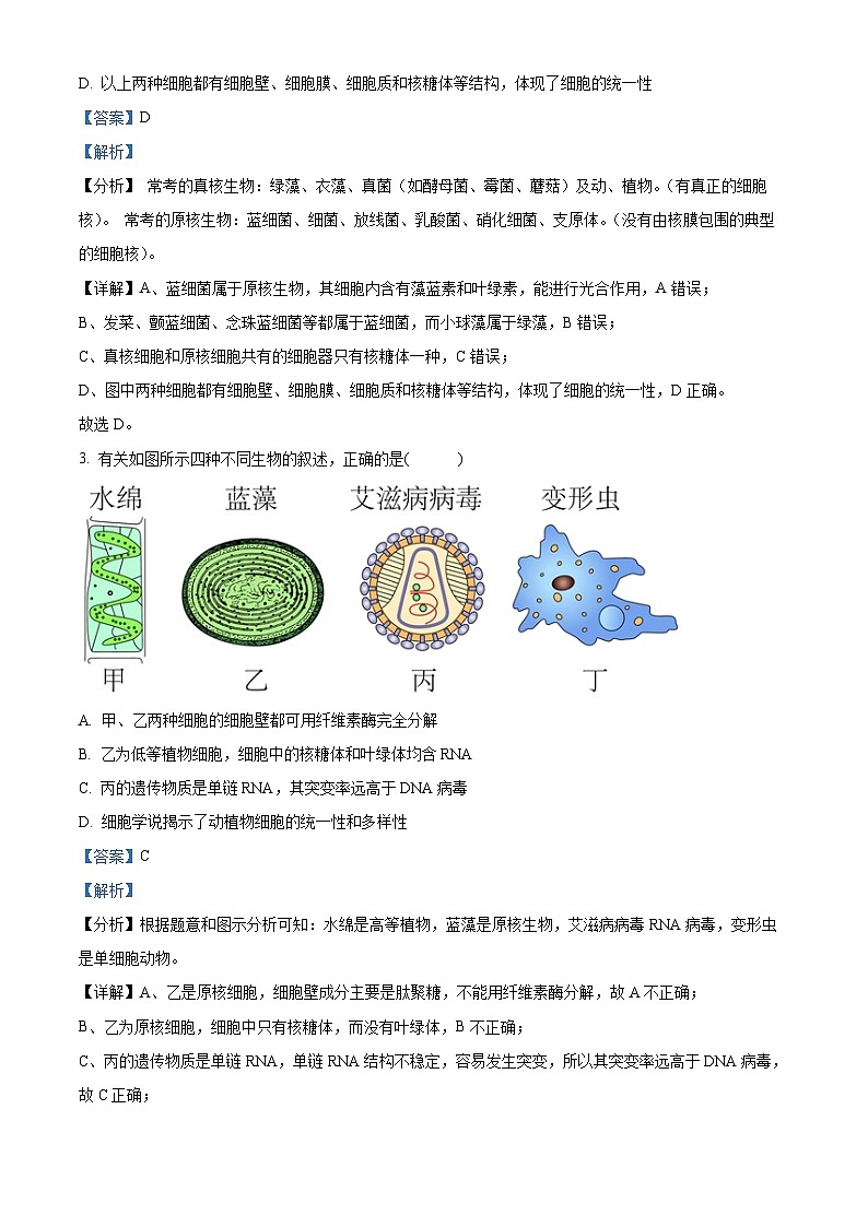 四川省眉山市仁寿一中南校区2023-2024学年高一生物上学期开学考试试题（Word版附解析）第2页