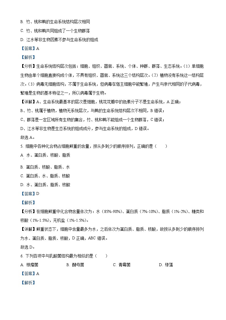 吉林省东北师范大学附中2023-2024学年高一生物上学期第一次月考试题（Word版附解析）03