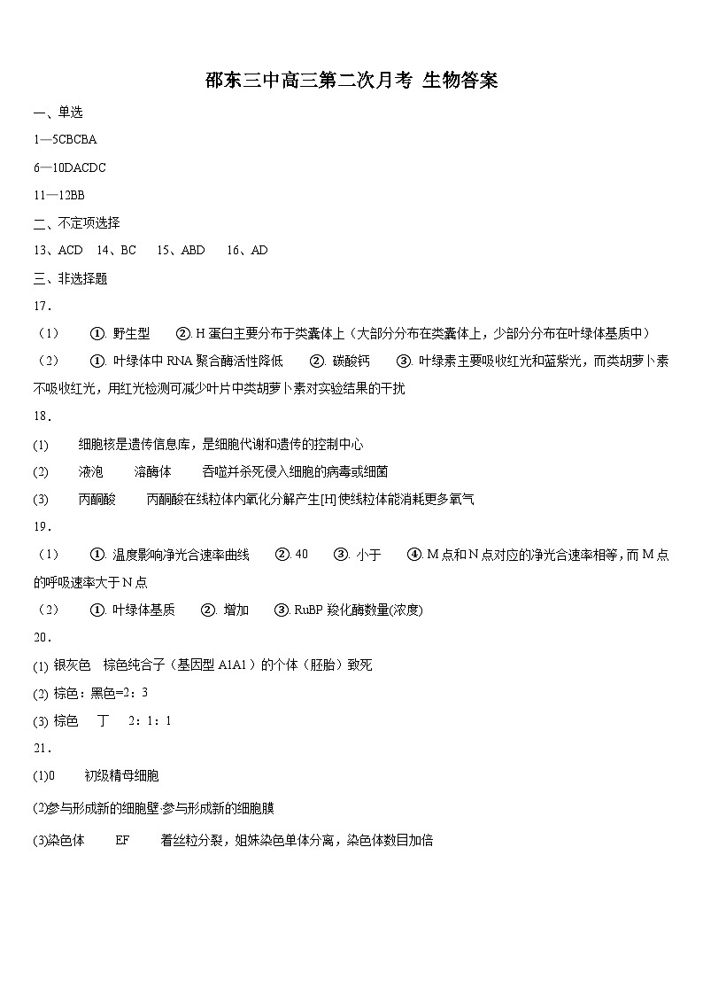湖南省邵东市第三中学2023-2024学年高三上学期第二次月考生物试题（含答案）01