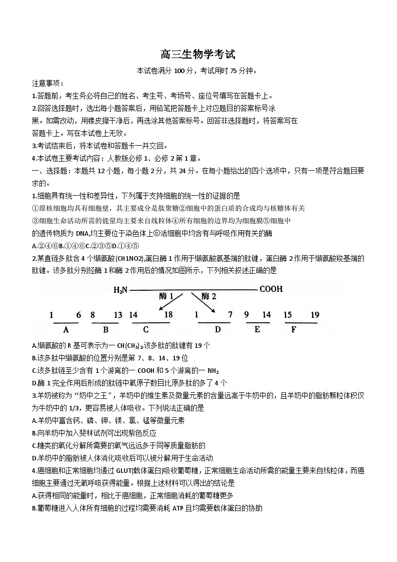 湖南省三湘创新发展联合体2023-2024学年高三9月月考生物试题（含答案）第1页