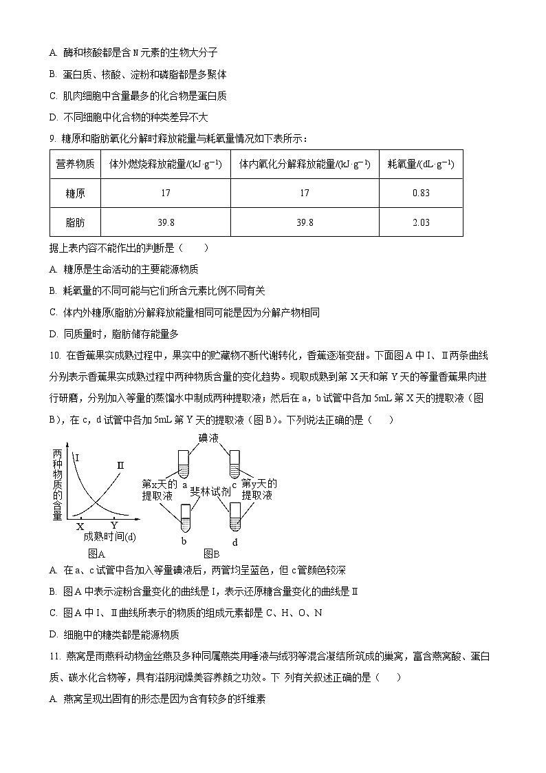 2024孝感七县一中新高考联考协作体高一上学期9月月考生物试题含解析03