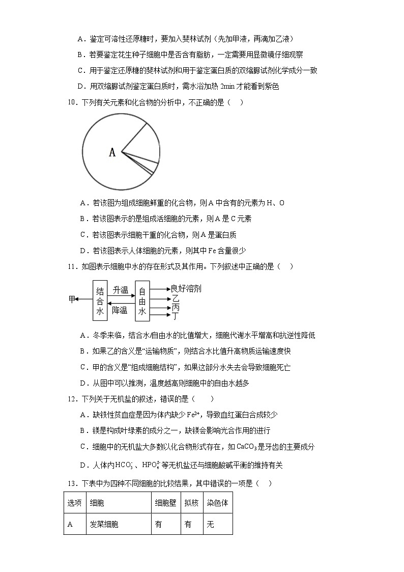 甘肃省庆阳市环县第一中学2023-2024学年高一上学期第一次月考生物试题03