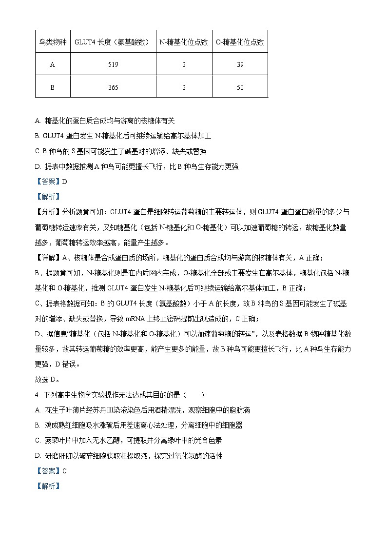 湖南师范大学附属中学2023-2024学年高三上学期月考（二）生物试题（解析版）第3页
