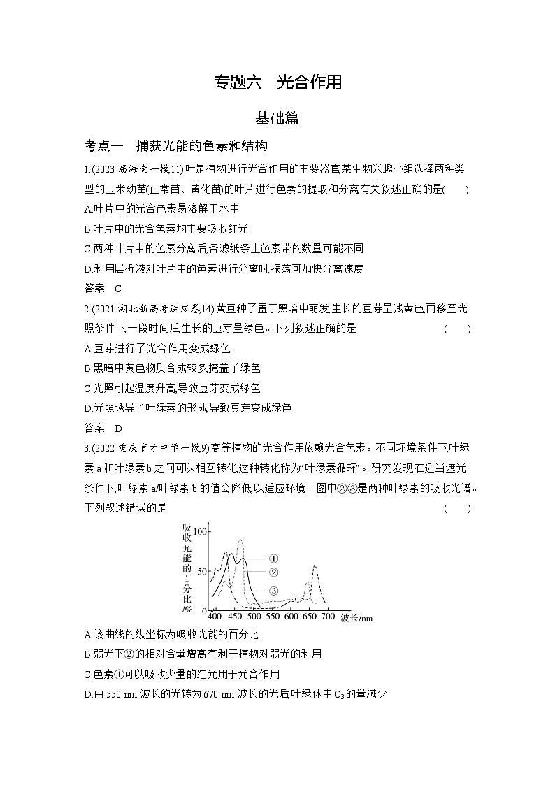 1_06-专题六　光合作用（分层集训word）第1页
