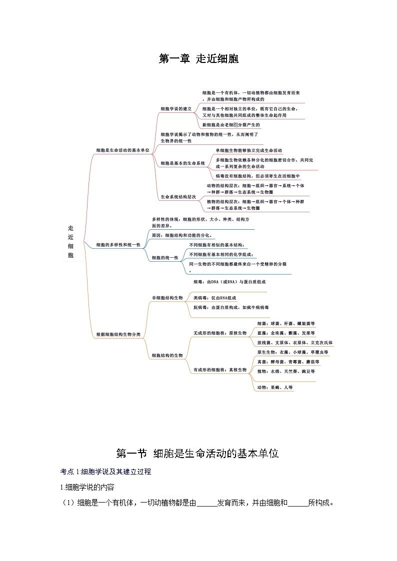 【期中单元知识点归纳】（人教版2019）2023-2024学年高一上学期生物 必修1 第一章  走近细胞 试卷.zip01