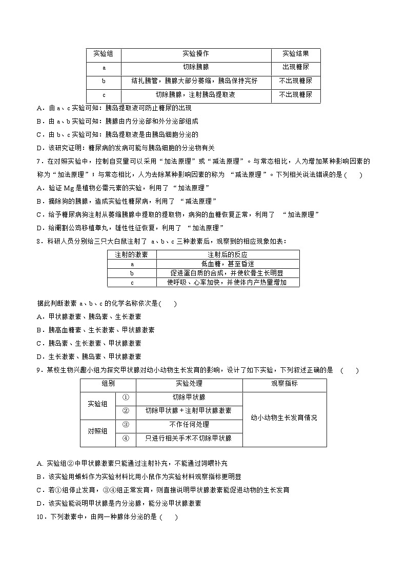 【期中模拟卷】（人教版2019）2023-2024学年高二上学期生物 第3章 体液调节 基础卷（原卷版）第2页
