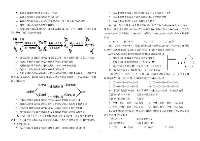 河南省信阳市潢川高级中学2023~2024学年高一上学期第一次月考生物试卷02