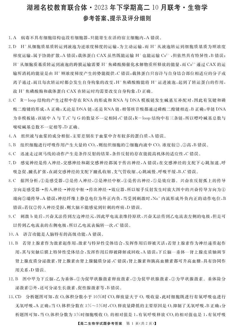 高二生物答案第1页