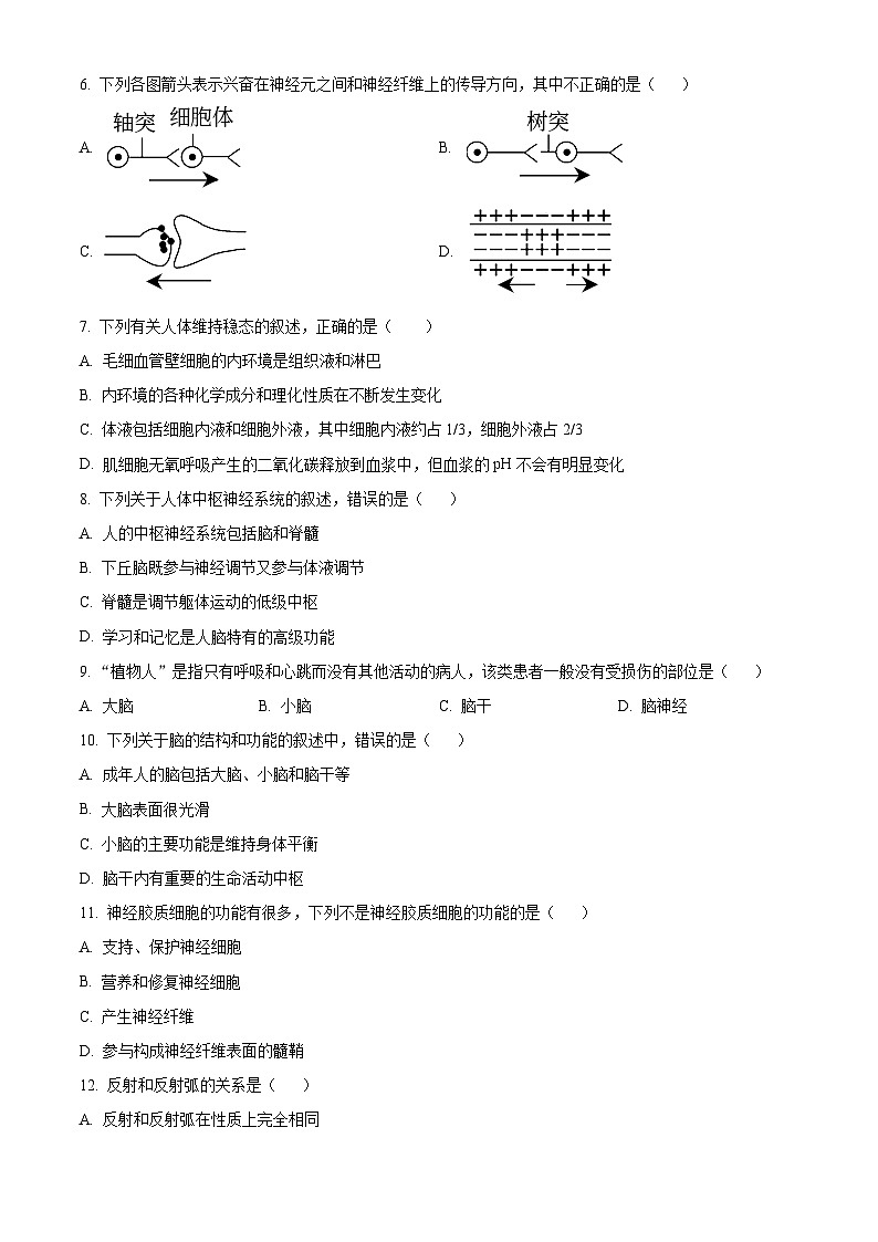 吉林省辽源市田家炳高级中学校2023-2024学年高二上学期10月月考生物试题（原卷版）第2页