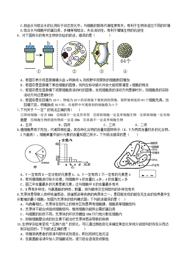 广东省东莞市东华高级中学等校2023-2024学年高一上学期10月联考生物试题（月考）02