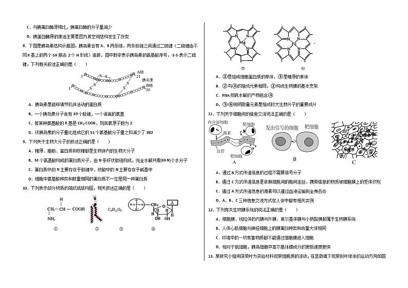 黑龙江省大庆铁人中学2023-2024学年高一生物上学期10月月考试题（Word版附答案）第2页