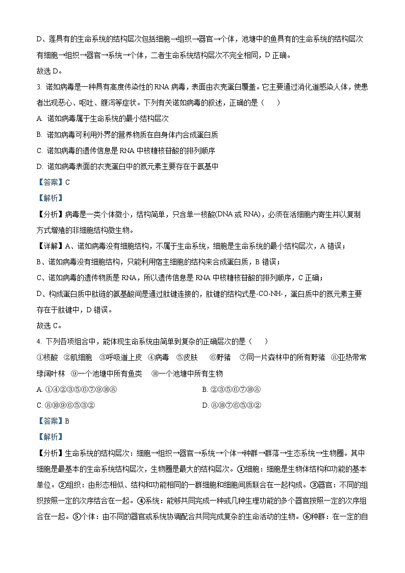 四川省成都市第七中学2023-2024学年高一生物上学期10月月考试题（Word版附解析）02