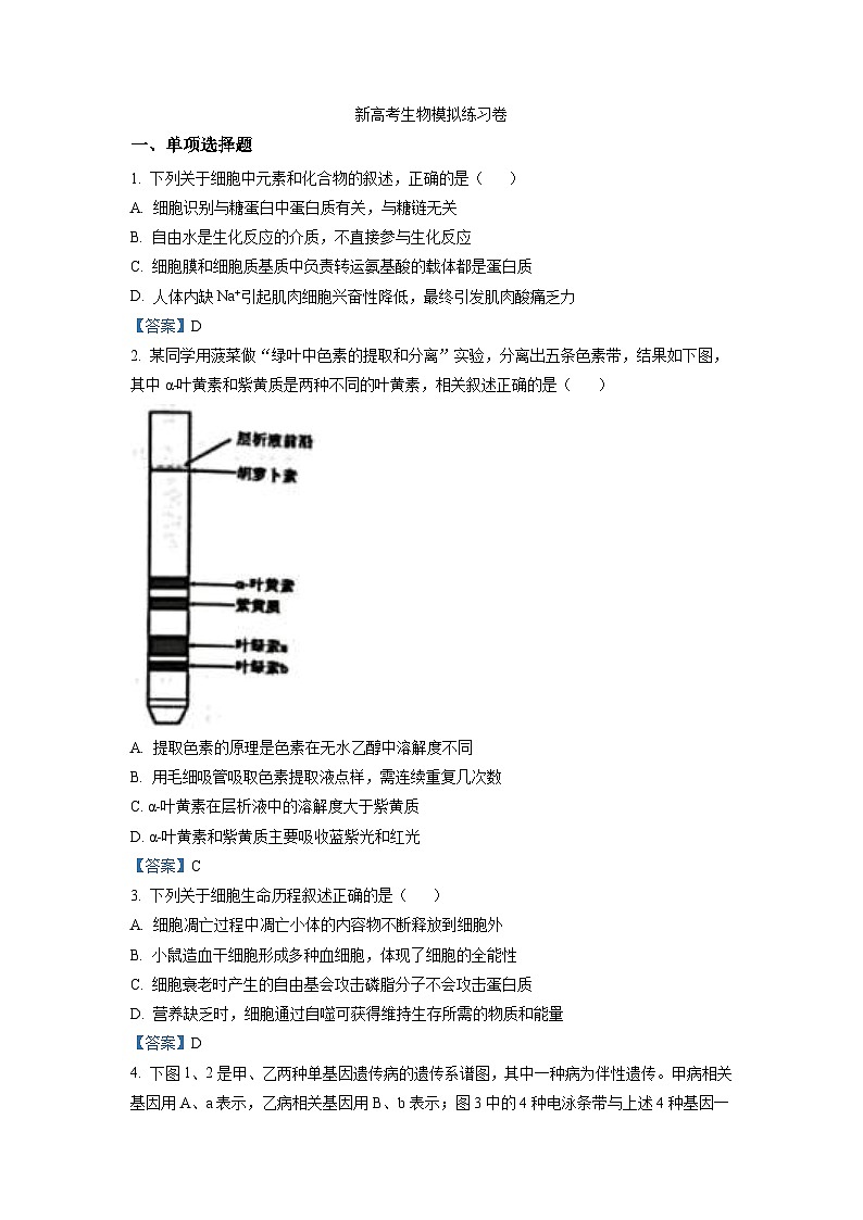 新高考生物模拟练习卷02（含答案）第1页