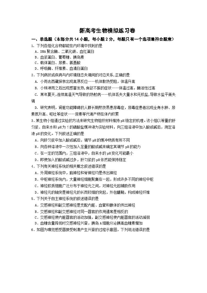 新高考生物模拟练习卷16（含答案）第1页