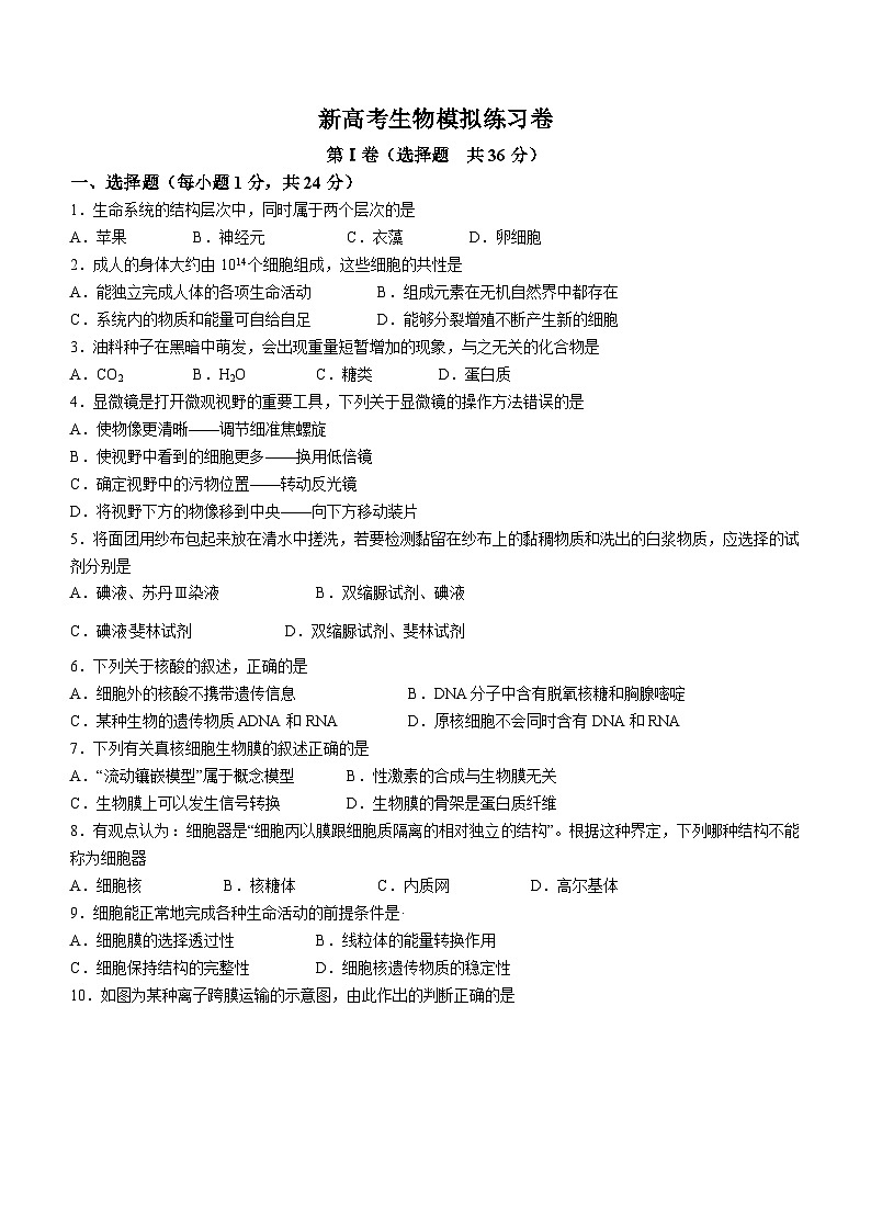 新高考生物模拟练习卷24（含答案）第1页