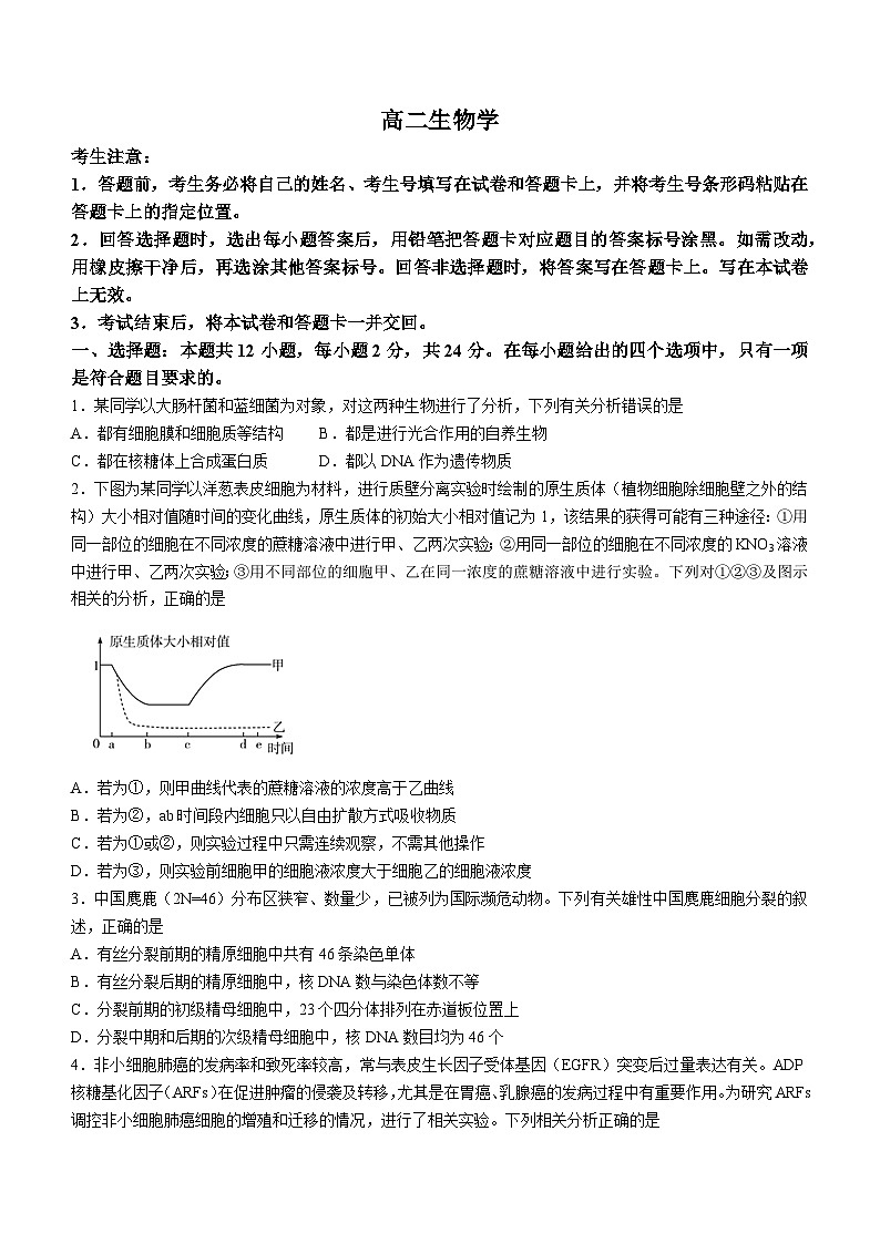 湖南省部分校2023-2024学年高二生物上学期10月联考试题（Word版附解析）第1页