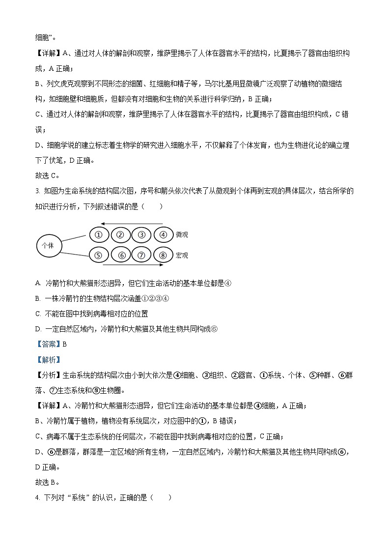 四川省绵阳南山中学2023-2024学年高一生物上学期10月月考试题（Word版附解析）第2页