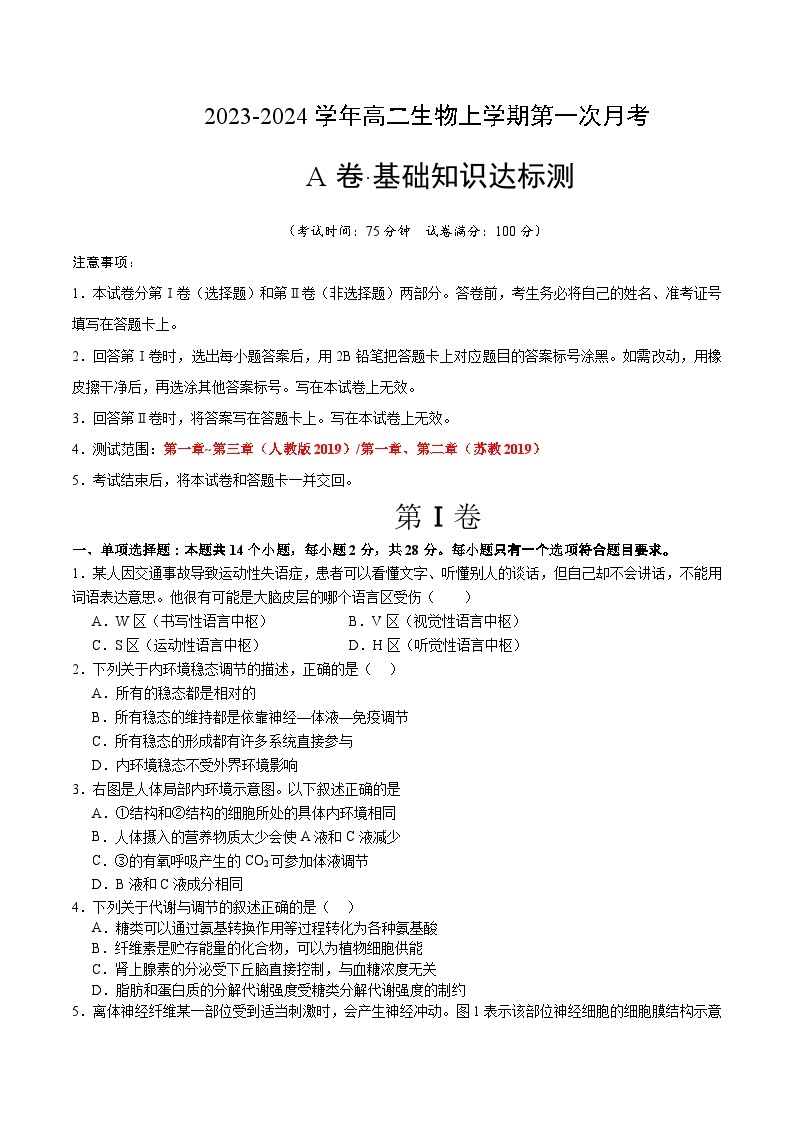 （江苏专用）2023-2024学年高二生物上学期 第一次月考卷.zip01