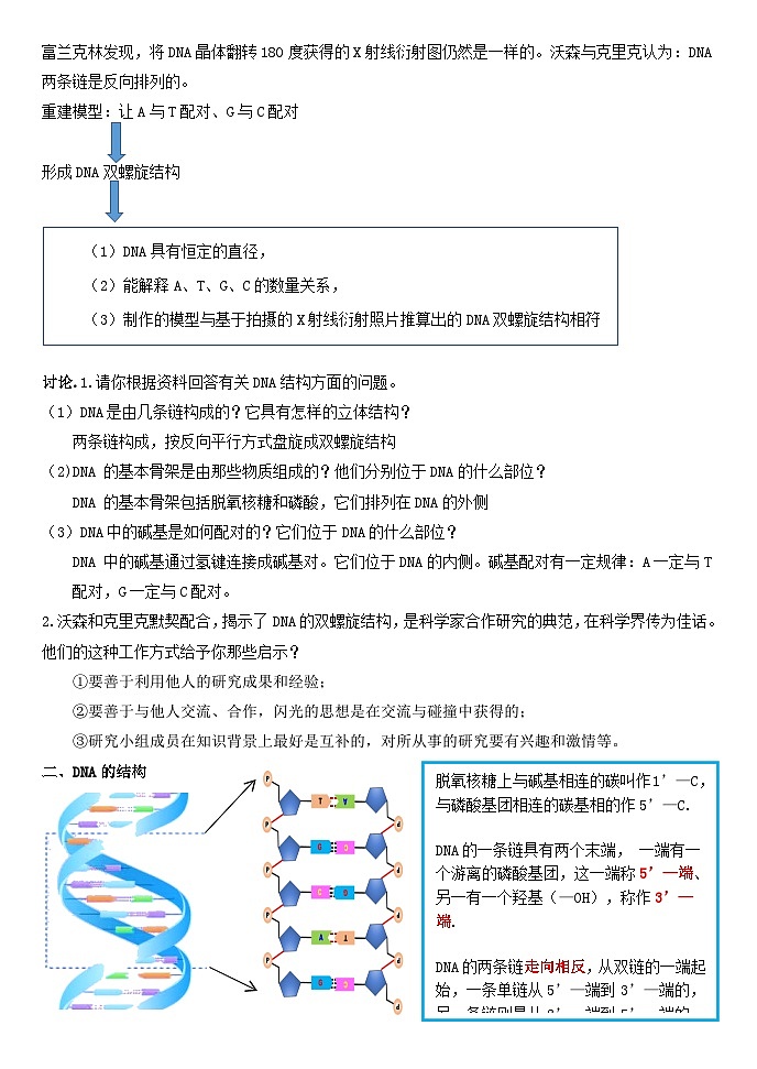 3.2DNA的结构导学案 高中生物人教版必修202