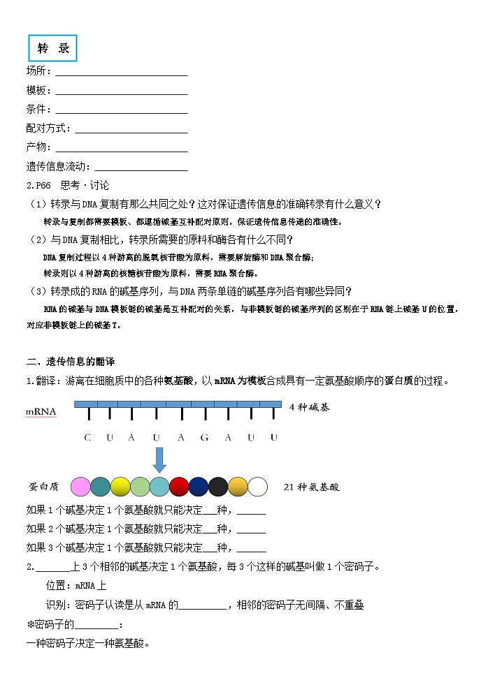4.1基因指导蛋白质的合成导学案 高中生物人教版必修2第3页