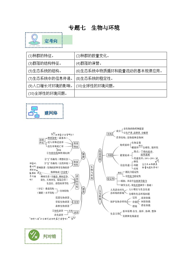 新高考生物二轮复习综合提升训练专题七 生物与环境（含解析）第1页