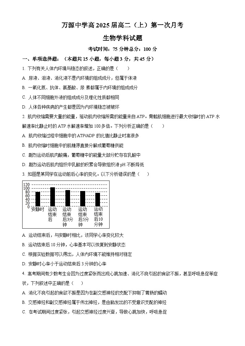 四川省达州市万源市万源中学2023-2024学年高二10月月考生物试题无答案第1页