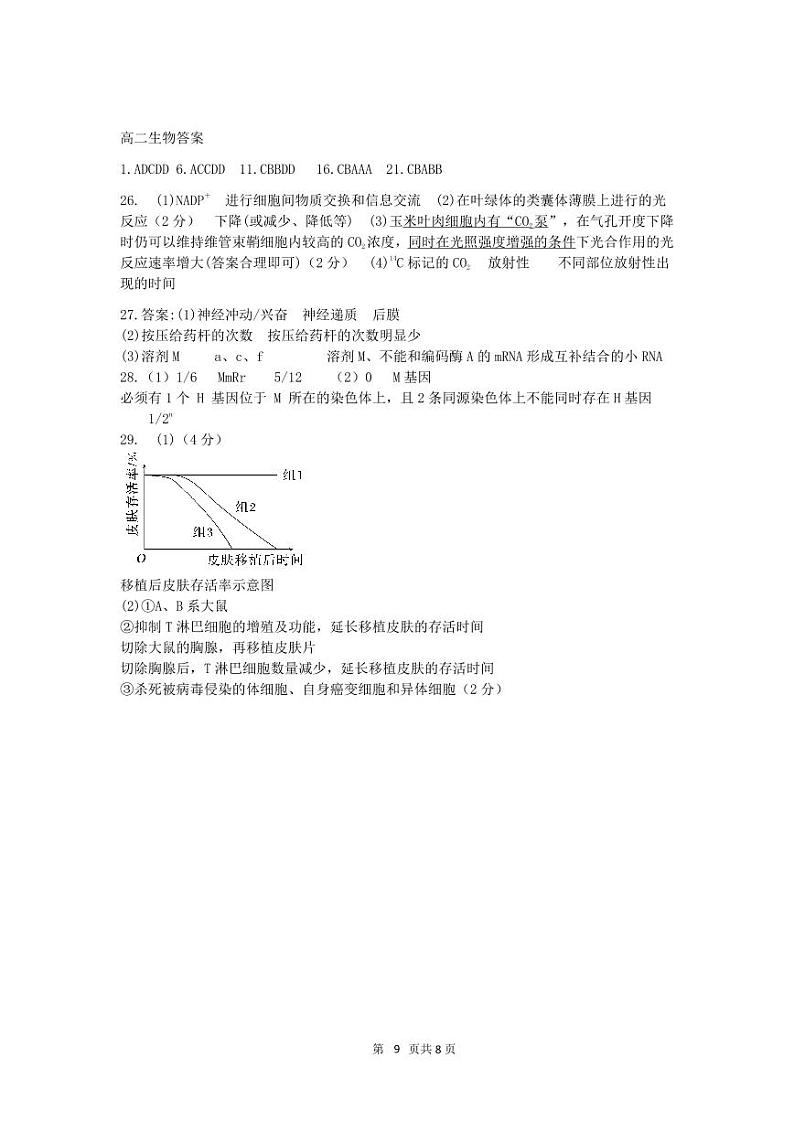 高二生物答案2023.10第1页