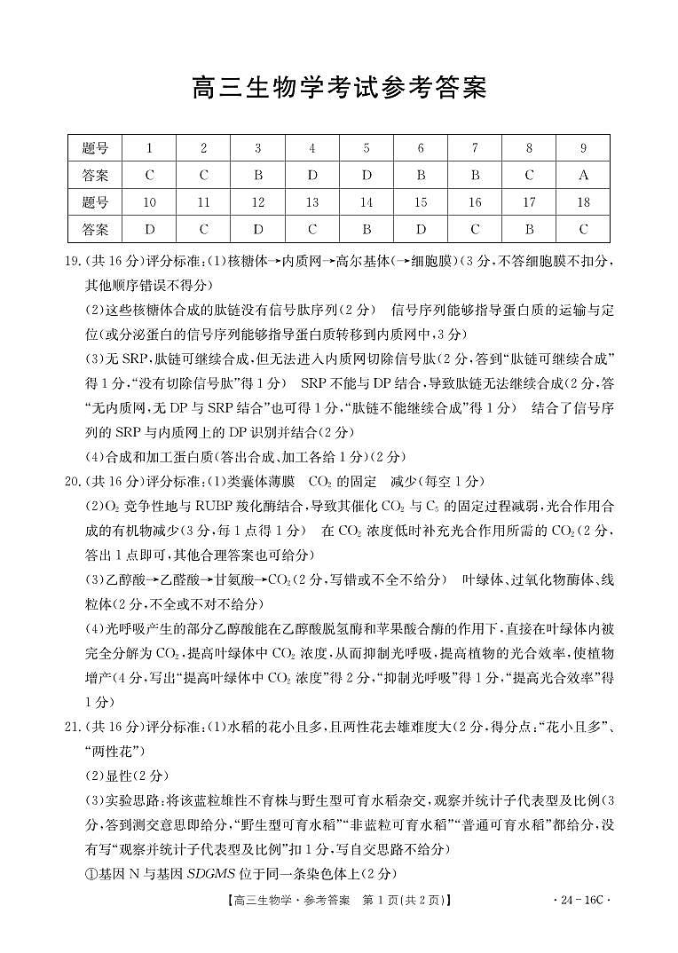 湖北省部分学校2023-2024学年高三上学期10月月考生物答案第1页