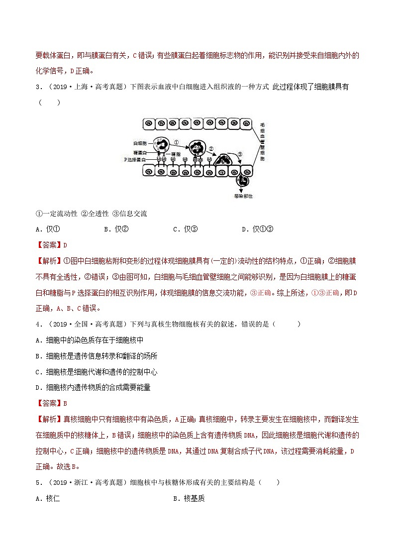 新高考生物一轮复习小题过关训练第04练 细胞膜和细胞核（含解析）02