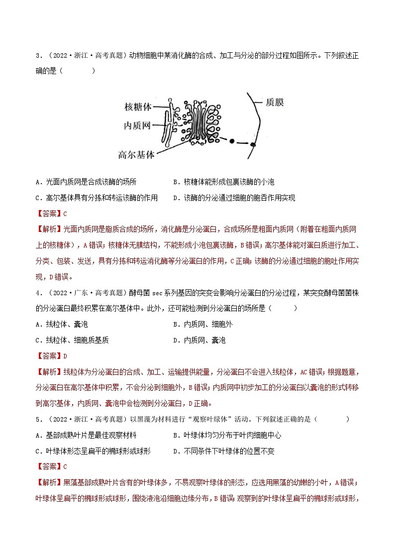 新高考生物一轮复习小题过关训练第05练 细胞器（含解析）02