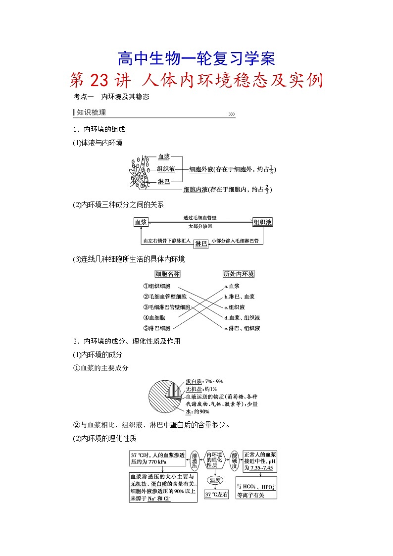 新高考生物一轮复习学案：第23讲　人体内环境稳态及实例（含解析）第1页