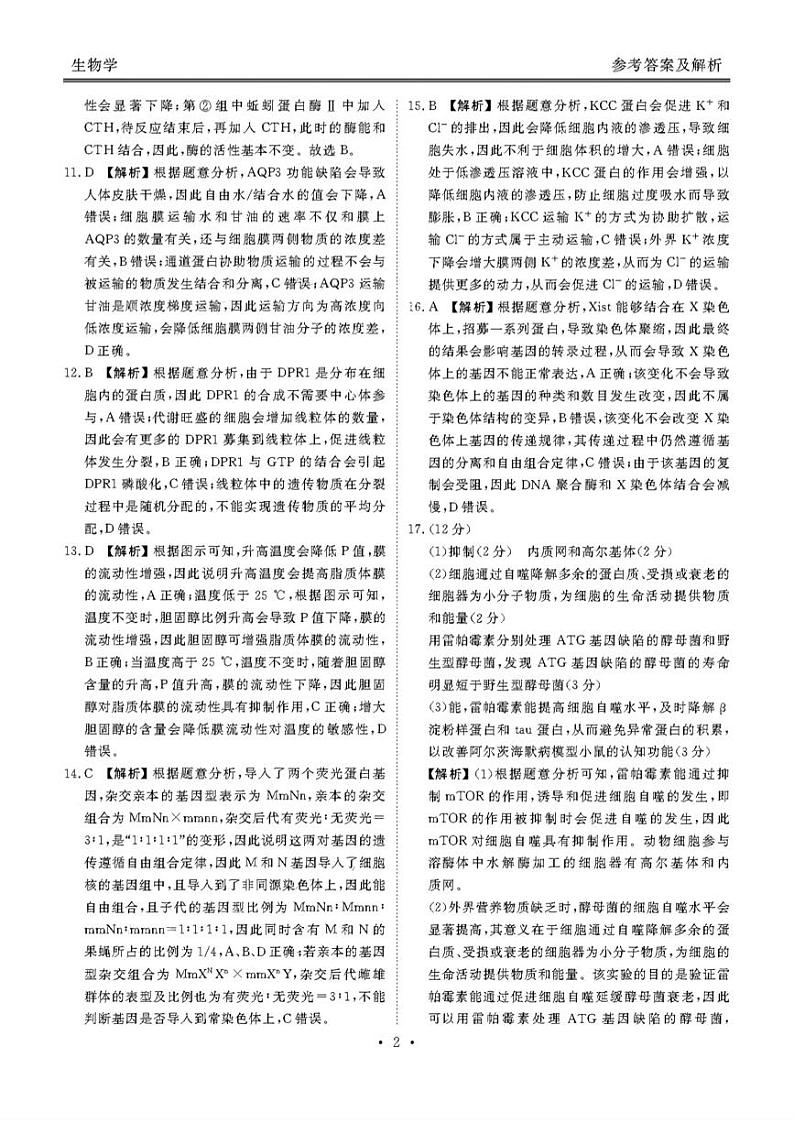 2024广东省衡水金卷高三上学期10月大联考试题生物PDF版含解析02