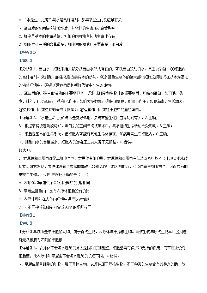 安徽省巢湖市第一中学2023-2024学年高三10月月考生物试题含解析第2页