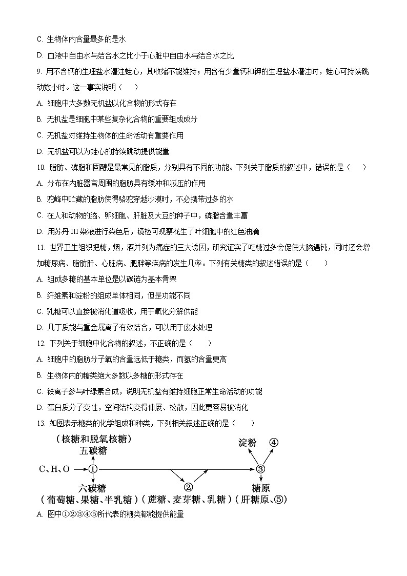 湖北省重点高中联盟2023-2024学年高一10月联考生物试题无答案第3页